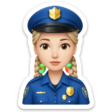 white woman, braided hair, wear police's uniform sticker