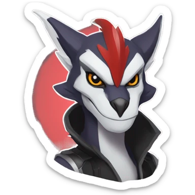 Black Cool Edgy Anthro Noivern-Nargacuga-Sergal-Fakémon  with White and Red Edgy markings sticker