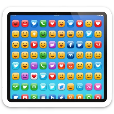 Emoji style simplified iMac screen displaying app icons in grid sticker