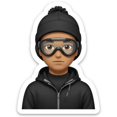skier with black goggles hoodie and face mask looking stylish like an underground rapper. I said mask pls no face showing. Only eyes showing  sticker