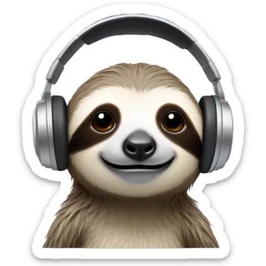 head only, cute sloth wearing a headphones with microphone sticker