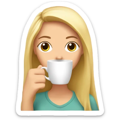 Mujer rubia tomando café con una manta rosada  sticker