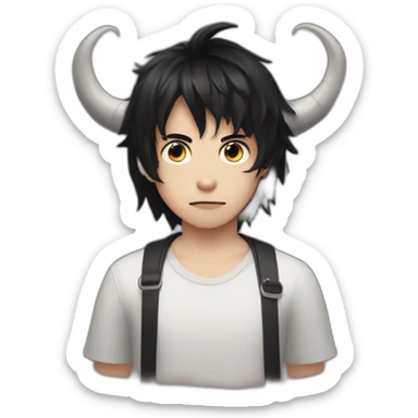 Boy with demon horns, black hair and clack eyes cute sticker