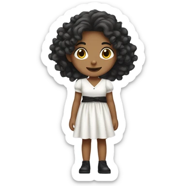 Tan girl with black long curly hair and white tied dress full body sticker
