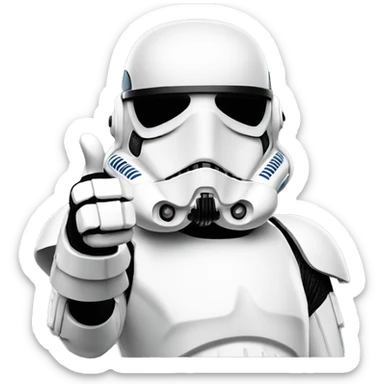 storm trooper in sunglasses giving a thumbs-up, with a relaxed pose and a simple background. sticker