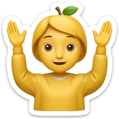 A 3D Apple-style yellow emoji character, classic round shape, with both hands raised and palms open in a shrug gesture, expressing “no” or “nothing,” slightly tilted head, small frown, simple cartoonish eyes, minimal shadows, clean background sticker