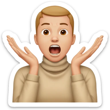 person with hands across neck and mouth open yelling sticker