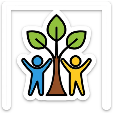 stylized tree with upward branches and young figures symbolizing growth, clean lines, blue green and yellow palette, empowering futures of the youth sticker