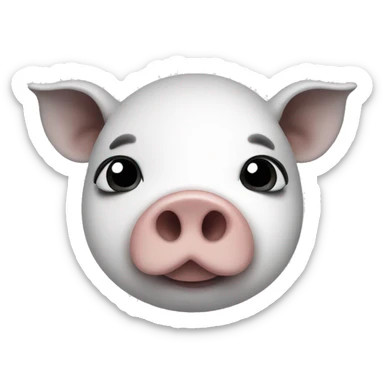 White pig with black areas around its left eyes sticker