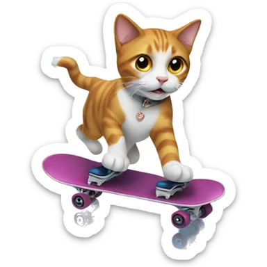 cat running on dog on ice-skates sticker