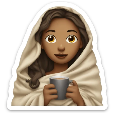 girl inside a blanket sipping coffee eyes closed sticker
