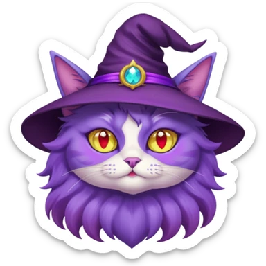 purple witch cat with rainbow eyes sticker