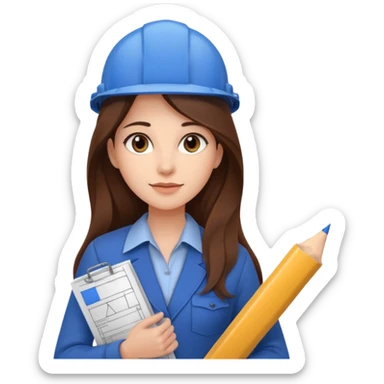 Woman, profession: architect, holding blueprints. She has beautiful brown eyes, fair skin, and very long brown hair. sticker
