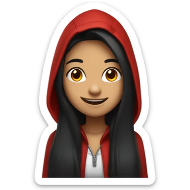 Girl with long black hair and red hood smile happy sticker