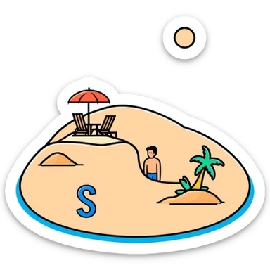 stranded man on an island with an SOS sign in the sand sticker