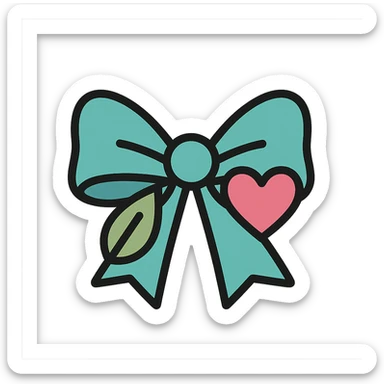 clean vector style ribbon bow with selfcare elements like a heart or leaf, calming tones sticker