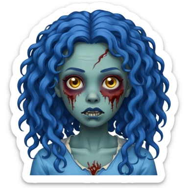 🧟‍♀️ faca uma mulher negra zumbi de cabelo cacheado azuis e longos sticker