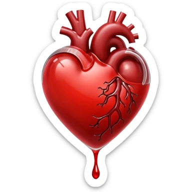 heart shape filled with realistic red blood liquid, some transparency, glossy highlights sticker