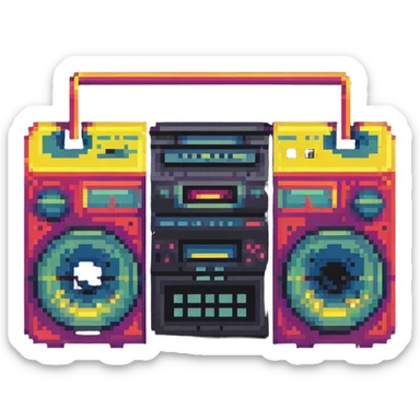 boombox with 1980s vibe, bright colors sticker