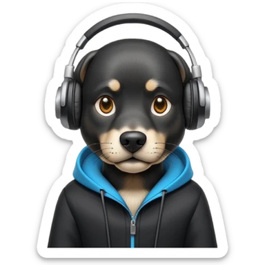stylish black dog wearing headohones sticker