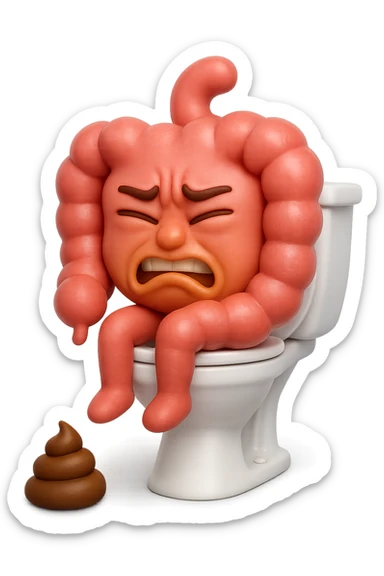SU QUESTO STILE FAI UN EMOJI STILE IPHONE 3D DI UN INTESTINO CHE sta seduto sul wc e davanti ha una montagnetta di feci a palline stile emoji iphone, FAGLI UN ESPRESSIONE di dolore mentre si sforza E FALLO MOLTO REALISTICO IN 3D sticker