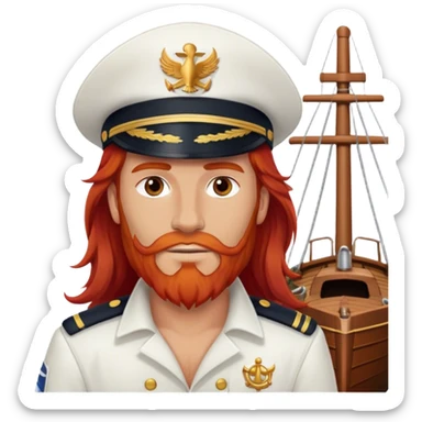 a male boat captain with long red hair no beard sticker