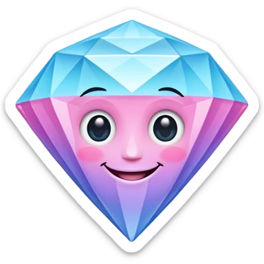 A cheerful diamond logo with a black outline and a smiling face, set against a pastel gradient of pink, blue, and lavender. Smaller diamonds surround it, forming a larger diamond pattern. Playful yet sleek, perfect for branding, digital media, without a face sticker