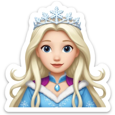 snow princess with long hair wearing snow chirsmas clothes looking at the front sticker