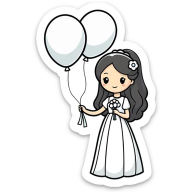 bride with long hair holding white balloons sticker