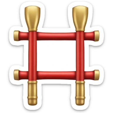 Un bâton en métal rouge, deux sections sont dorées et texturées. sticker