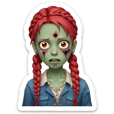 zombie with braided red hair and earrings sticker
