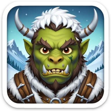 Fantasy Christmas orc beast tamer icon, winter wildlands theme, animal fur details, primal strong face, snowy wilderness atmosphere, stylized emoji portrait, male/female variant
 sticker