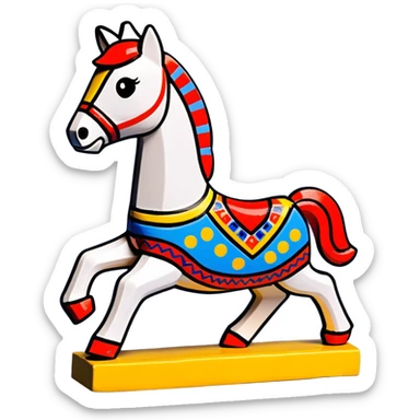Dymkovo toy horse, traditional Russian clay figurine with colorful geometric patterns, white base with red, blue and yellow decorations sticker
