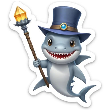 Shark with a top hat holding a wizard staff sticker