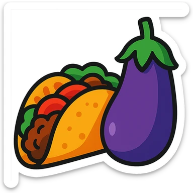 vibrant toon style taco and eggplant together sticker