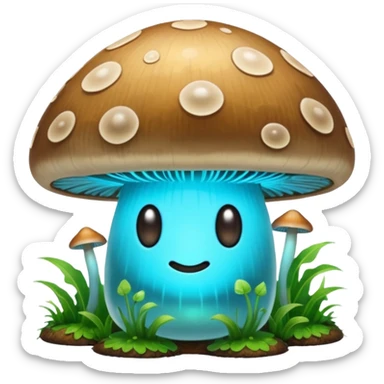 Glowing bioluminescent mushroom with half-closed “bedroom eyes” sticker