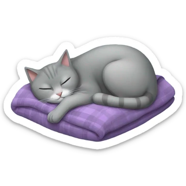 Gray Cat sleeps on a pillow covered with a blanket sticker