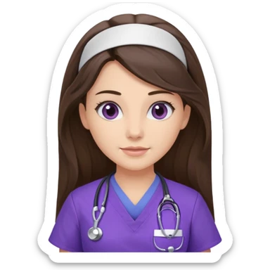 pretty brunette nurse with long hair in purple scrubs sticker