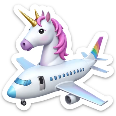 A 3d unicorn 🦄 on a plane ✈️  sticker