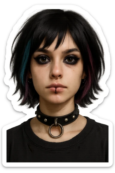 emo girl with eyeliner and piercings, no background sticker