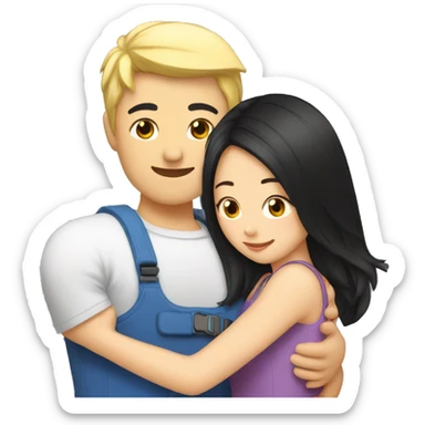 hug to blonde woman from asian man black hair sticker