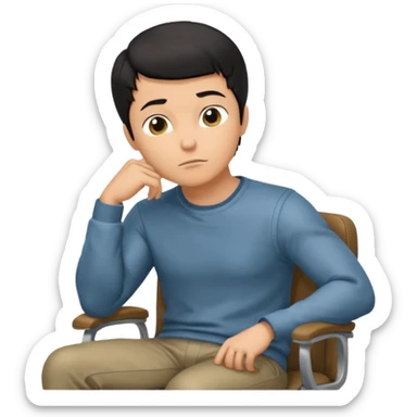 guy imitating thinker statue pose but with casual clothes and sitting in a office chair and looking up sticker