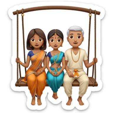 indian man and woman sitting on two seater swing. woman in saree and man in dhoti sticker