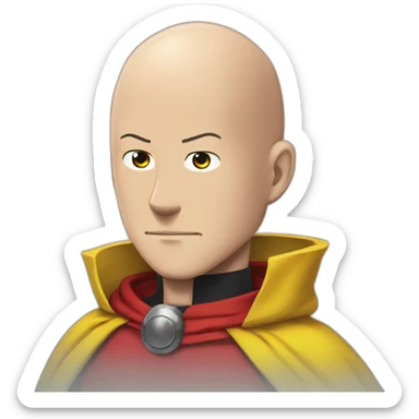 ultimate extreme anime bald one punch man with red cape and yellow costume sticker