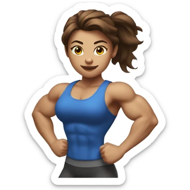 Strong muscle girl brown hair flexing blue sticker