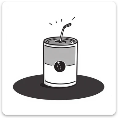 hand-drawn doodle style can of Chef Boyardee pasta, black outlines, minimal color, sketchy, fun sticker