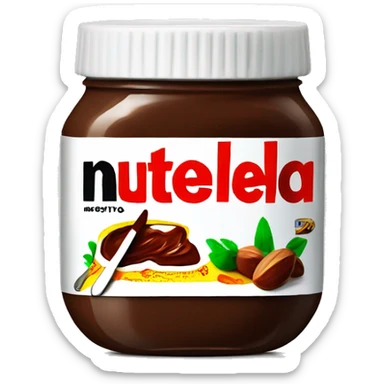 an opened nutella jar with a rounded knife half inside it sticker