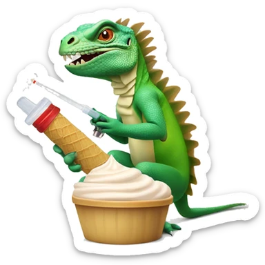 Iguana injecting the ice cream with a syringe sticker