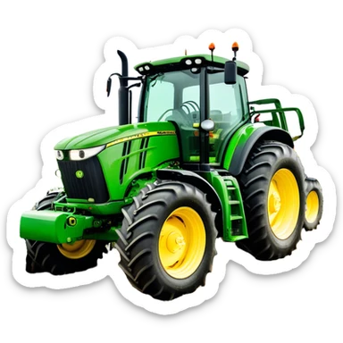 John Deere 6155M (2020) – Cinematic-realistic John Deere 6155M tractor, its iconic green and yellow body rolling across vast Australian farmlands. The powerful engine hums as it tows a massive plow sticker