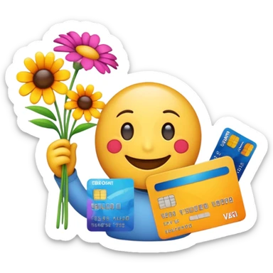 Happy emoji with a creditcard and a pile of flower sticker
